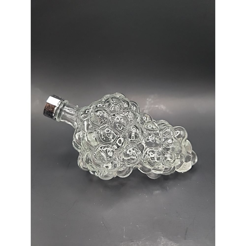 Vintage Clear Glass Grape Cluster Shaped Bottle Silver Tone Cap Made In France